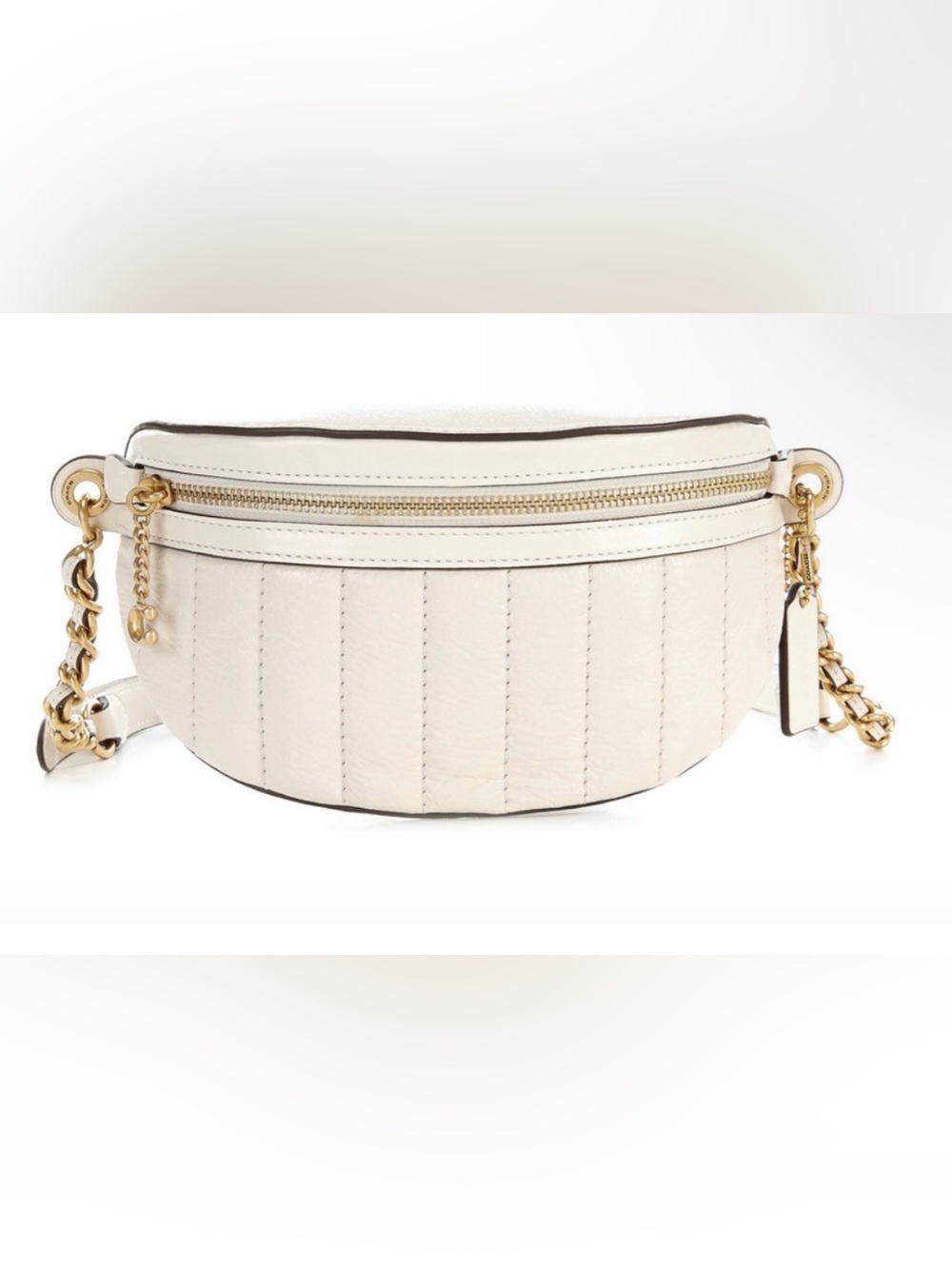Coach leather quilted beige crossbody adjustable chain bag